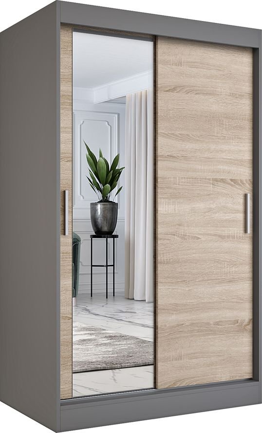 Elior Szafa przesuwna w dekorze antracyt + dąb sonoma - Lenora 3X