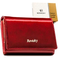 Portfele - Mały portfel damski skórzany ROVICKY elegancki lakierowany rfid stop na zatrzask czerwony - miniaturka - grafika 1
