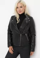 Kurtki damskie - Czarna Kurtka z Ekoskóry o Fasonie Ramoneski z Kieszeniami i Suwakami Tabbrisa - miniaturka - grafika 1