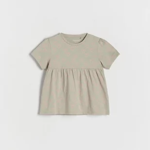 Reserved - Bawełniana bluzka ze wzorem - Khaki - Koszulki dla dziewczynek - miniaturka - grafika 1