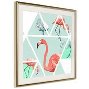 Plakaty - Plakat - Tropikalna mozaika z flamingami (kwadratowy) (rozmiar 50x50, wykończenie Rama złota z passe-partout) - miniaturka - grafika 1
