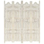 Parawany - Parawan VidaXL, 4-panelowy, rzeźbiony, biały, drewno mango, 160x165 cm - miniaturka - grafika 1