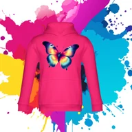 Bluzy dla dziewczynek - Bluza dziecięca typu kangurka z kapturem w kolorze różowym z nadrukiem motylek 6 lat - miniaturka - grafika 1