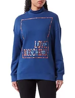 Bluzy damskie - Love Moschino Damska bluza z wysokim dekoltem z logo z błyszczącym nadrukiem, niebieska, 50, niebieski, 50 - miniaturka - grafika 1