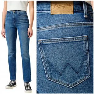 Wrangler STRAIGHT Airblue proste wysokie damskie spodnie jeansowe W31 L34 - Spodnie damskie - miniaturka - grafika 1