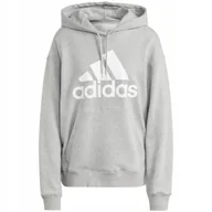 Bluzy damskie - Bluza damska adidas Essentials Big Logo Oversized French Terry Hoodie szara - miniaturka - grafika 1