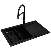 Zlewozmywaki z baterią - Zlewozmywak PYRAMIS Mido 1B1D 070176502BF bateria wkładka ociekowa Czarny - miniaturka - grafika 1