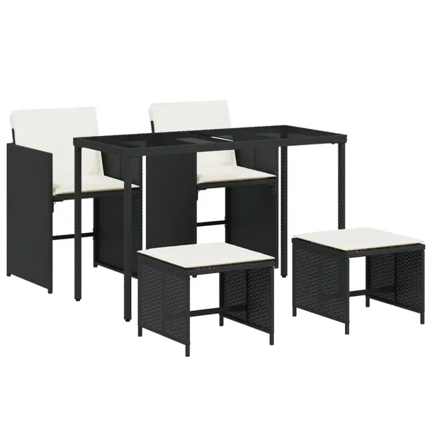 Zestaw mebli ogrodowych czarny rattan PE, stół 115x54x74 cm, krzesła 50,