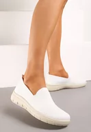 Trampki damskie - Białe Tenisówki w Stylu Mokasynów Sportowych z Elastyczną Cholewką Meeporis - miniaturka - grafika 1