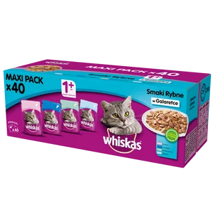 Whiskas Adult saszetka 40 x 100 g Smaki Rybne mokra karma dla kotów w galaretce kawałki z łososiem kawałki z tuńczykiem kawałki z dorszem czarnym kawałki z białą rybą) 54062-uniw - Mokra karma dla kotów - miniaturka - grafika 1