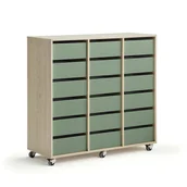 Meble do szkół i przedszkoli - Regał szkolny CASPER, 18 szuflad, brzoza, ciemnozielony - miniaturka - grafika 1
