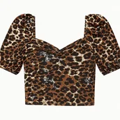Koszulki i topy damskie - ONLY – Krótki top w panterkę z bufkami XXS - miniaturka - grafika 1