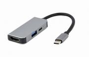 Wtyczki i adaptery - GEMBIRD A-CM-COMBO3-02 wieloportowy adapter USB type C 3w1 HUB USB + HDMI + PD srebrny - miniaturka - grafika 1