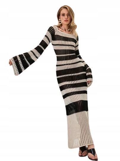 SHEIN SWETER DAMSKI MAXI W PASKI Z DŁUGIMI RĘKAWAMI BEŻOWY CASUAL 40 1KA