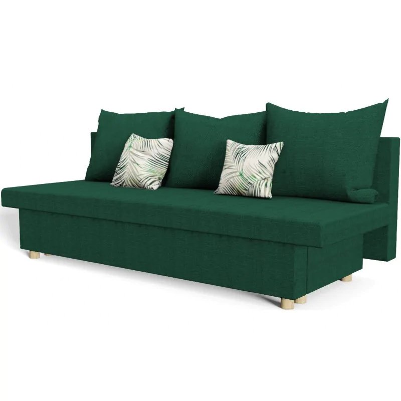 Sofa rozkładana ANTA, sofa z funkcją spania i pojemnikiem na pościel, sofa rozkładana, sofa welurowa, sofa w kolorze: zielony