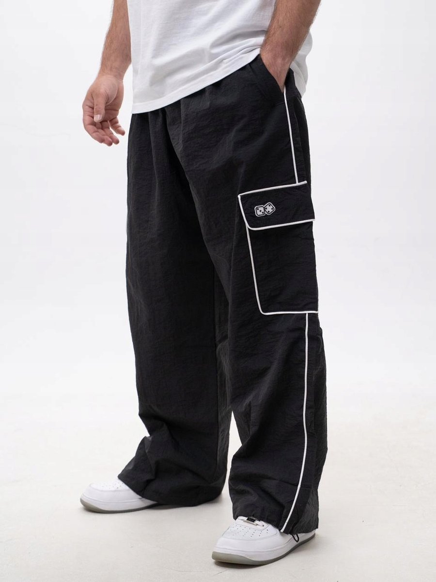 SZEROKIE SPODNIE KRESZOWE BAGGY Męskie Czarne SKATE CARGO Lucky Dice L