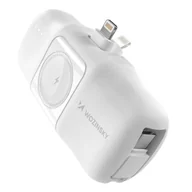 Powerbanki - Mini powerbank Wozinsky WF16-YLS 5000mAh 15W Lightning z wbudowanym kablem USB-C i ładowarką do Apple Watch - biały - miniaturka - grafika 1