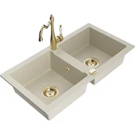 Zlewozmywaki z baterią - Mexen Mario zlewozmywak granitowy 2-komorowy z baterią kuchenną Carla, beżowy - miniaturka - grafika 1