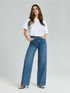Spodnie damskie - Sinsay - Jeansy wide leg - granatowy - miniaturka - grafika 1