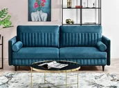 Sofy i kanapy - Elegancka Kanapa Przeszywane Poduchy W Stylu Glam Malone Morska - miniaturka - grafika 1