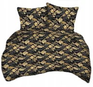Pościel - pościel bawełna deLUX 220x220 + 2 poszewki B 314-1 palma złota na czarnym - miniaturka - grafika 1