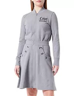 Sukienki - Love Moschino Damska sukienka z długim rękawem z przodu z podwójnym suwakiem, z kieszeniami i nadrukiem gotyckim logo, Średni melanż, szary, 38 - miniaturka - grafika 1