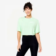 Koszulki sportowe damskie - Koszulka z krótkim rękawem damska Domyos Gym & Pilates crop top - miniaturka - grafika 1