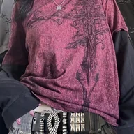 Bluzki damskie - TEMU Koszulka Y2K z Podwójnym Nadrukiem Przyciągająca Szczęście - miniaturka - grafika 1