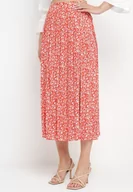 Spódnice - Czerwona Spódnica Midi z Wiskozy z Mocnym Rozcięciem na Boku Aliratta - miniaturka - grafika 1