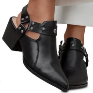 Botki damskie - Botki Stylowe Eleganckie Sandały Damskie Weide Czarne Na Słupku 36 - miniaturka - grafika 1