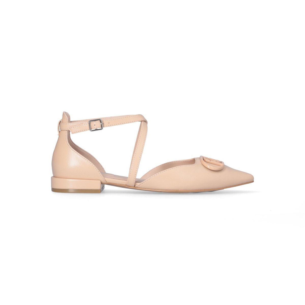 Liu Jo Scarpe Basse Beige in Pelle Viola 19 con Punta Affusolata e Chiusura a Fibbia