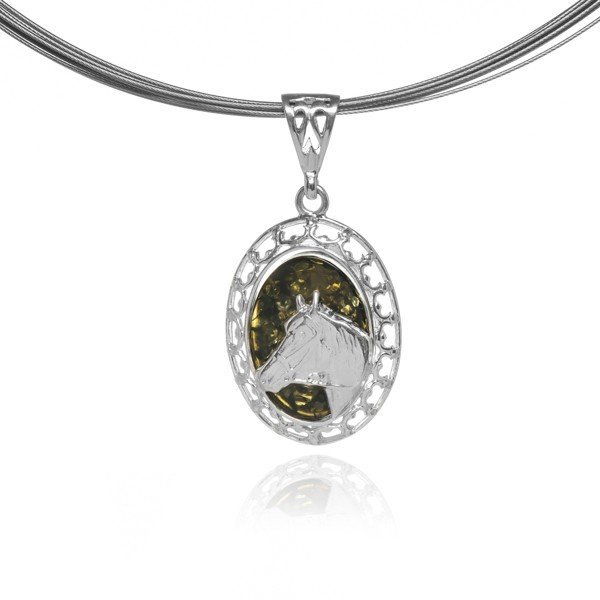 ankabizuteria.pl Srebrna zawieszka KOŃ z zielonym bursztynem