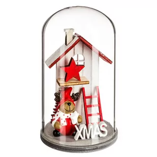 Kopuła szklana z drewnianym domkiem świątecznym, 12 cm - Ozdoby bożonarodzeniowe - miniaturka - grafika 1