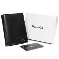 Portfele - Duży skórzany portfel męski ROVICKY czarny pionowy bez zapięcia rozbudowany na karty dokumenty pudełko prezentowe ochrona RFID - miniaturka - grafika 1