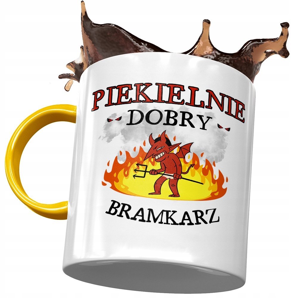 Kubek Żółty Dla Bramkarza Piekielnie Dobry Kubek z Nadrukiem ze Zdjęciem + Opakowanie na prezent (wzór 01)