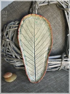 Zielony liść - talerz ceramiczny na biżuterię, drobiazgi - Tace i patery - miniaturka - grafika 1