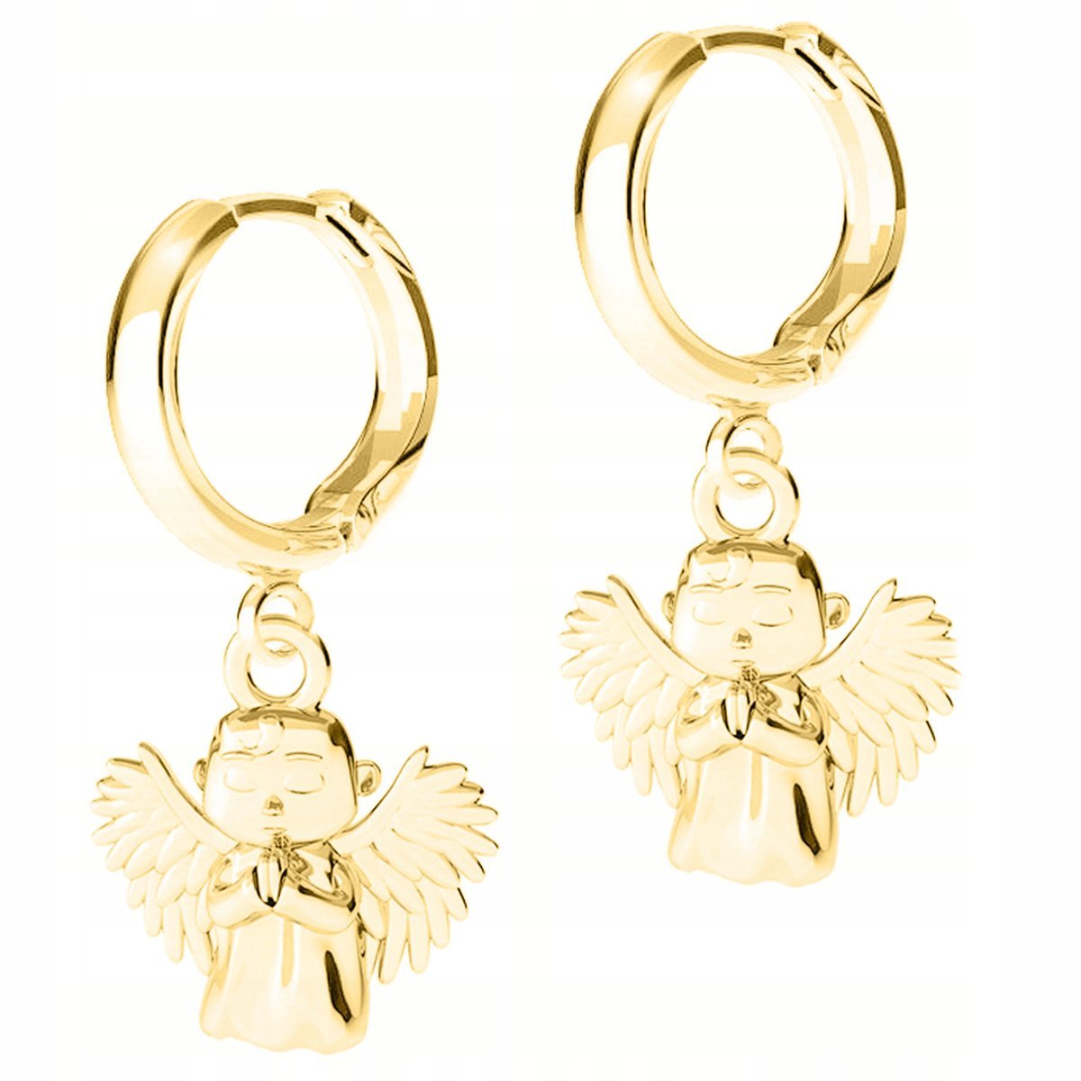 Złote Kolczyki z Aniołkami Anioły Aniołki Stróże Angel SREBRO 925