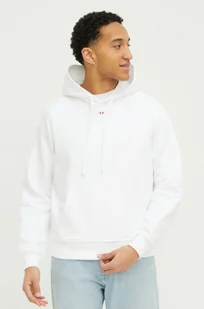 Diesel bluza bawełniana S-GINN-HOOD-DIV FELPA męska kolor biały z kapturem gładka - Bluzy męskie - miniaturka - grafika 1