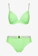 Stroje kąpielowe - Jasnozielone Bikini Biustonosz z Cyrkoniami i Majtki Typu Figi Tesenna - miniaturka - grafika 1