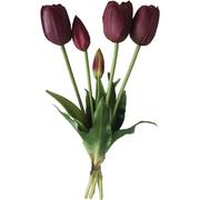 Sztuczne kwiaty - Bukiet 5 tulipanów fioletowy 40 cm jak żywy gumowany - miniaturka - grafika 1