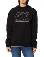 Bluzy męskie - Armani Exchange Męska bluza z kapturem z Shiny Insert Logo na przodzie i na plecach, czarny, XS - miniaturka - grafika 1