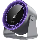 Wentylatory - Cichy wentylator biurkowy z akumulatorem USB i wyświetlaczem cyfrowym, 100 prędkości, do sypialni, biura, na kemping, fioletowy i szary - miniaturka - grafika 1