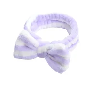 Pozostałe akcesoria kosmetyczne - eCarla opaska kosmetyczna z kokardą Fioletowa w Paski - miniaturka - grafika 1