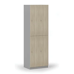 Drewniana szafka skrytkowa, 4 schowki, zamek cylindryczny, szary/dąb naturalny - Szafki biurowe - miniaturka - grafika 1