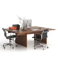 Biurka - Biurko DOUBLE SOLID + 1x rozszerzenie blatu, 2100 x 1650 x 743 mm, orzech - miniaturka - grafika 1