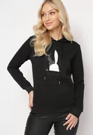 Bluzy damskie - Czarna Bluza Dzianinowa z Kapturem i Nadrukiem Jubida - miniaturka - grafika 1