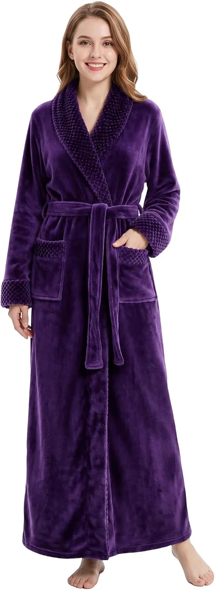 SZLAFROK DAMSKI POLAROWY DŁUGI LILIOWY 4XL-5XL