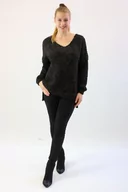 Swetry damskie - Ażurkowy sweter ze złotą nitką DaDa Czarny UNI - miniaturka - grafika 1