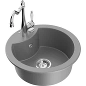 Zlewozmywaki z baterią - Mexen Diego zlewozmywak granitowy 1-komorowy z baterią kuchenną Carla, szary - miniaturka - grafika 1