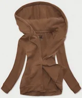 Bluzy damskie - Damska bluza dresowa ocieplana z kapturem rozpinana XL brązowa - miniaturka - grafika 1